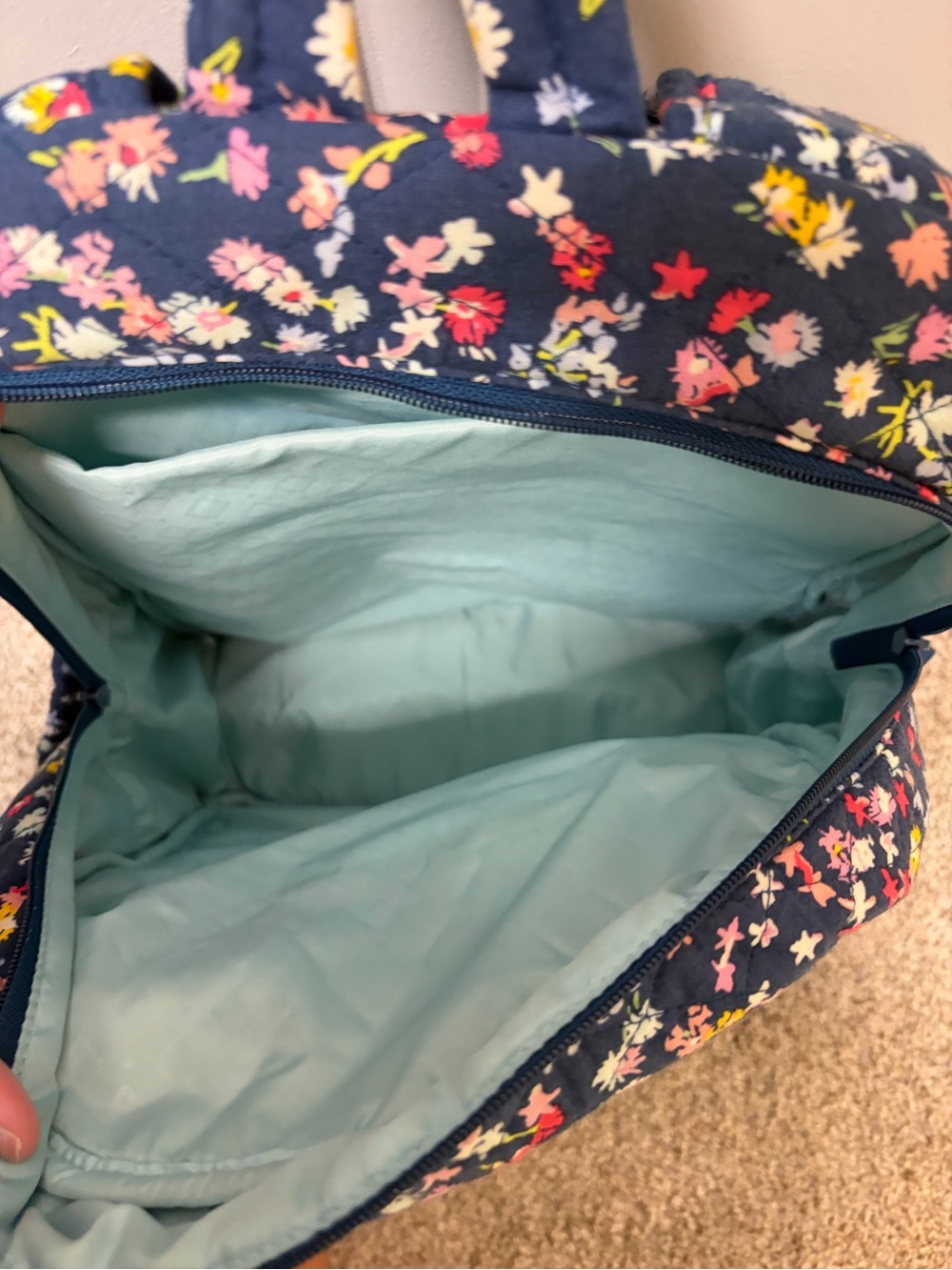 Vera Bradley Navy Quilted Floral Backpack Panel - Picture 5 of 9